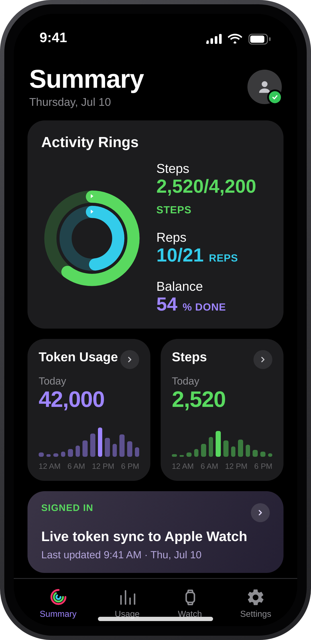 AI tokenization fitness companion app concept on iPhone