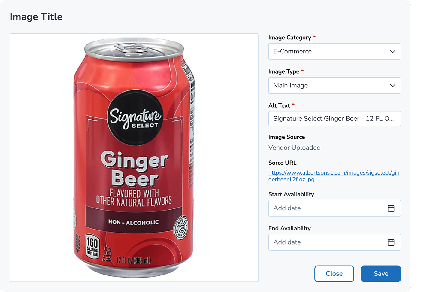 Image title modal with metadata fields