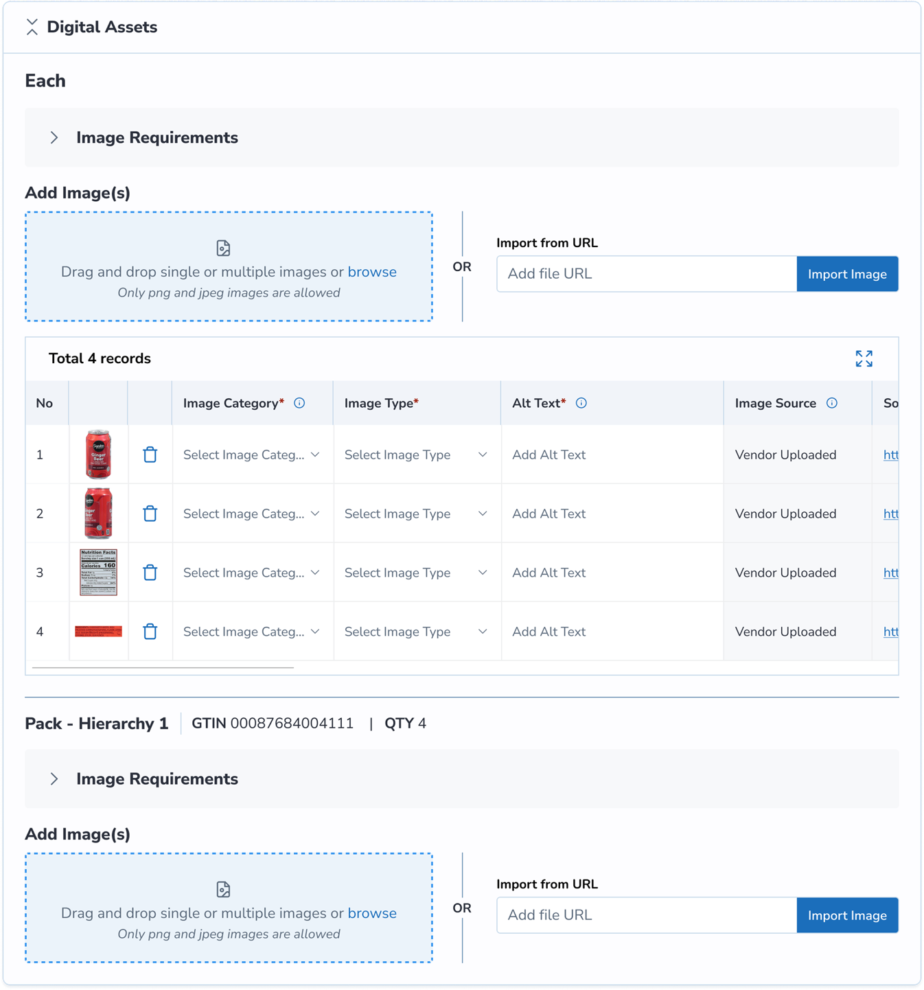 Image asset table with records