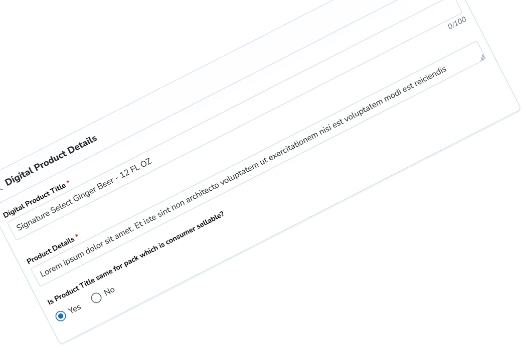 The product detail card: digital product title, product details, and whether the title is the same for a consumer-sellable pack.