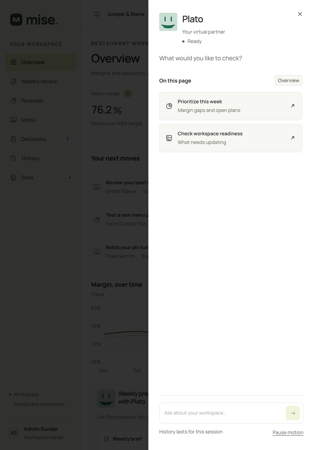 Refresh at iPad width: Plato opens as an overlay and nothing overflows.