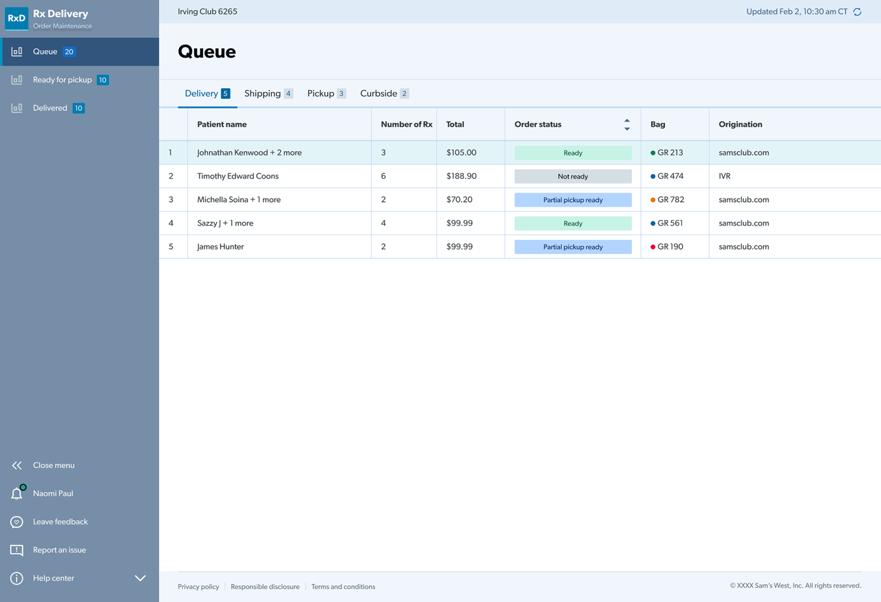 Order maintenance dashboard