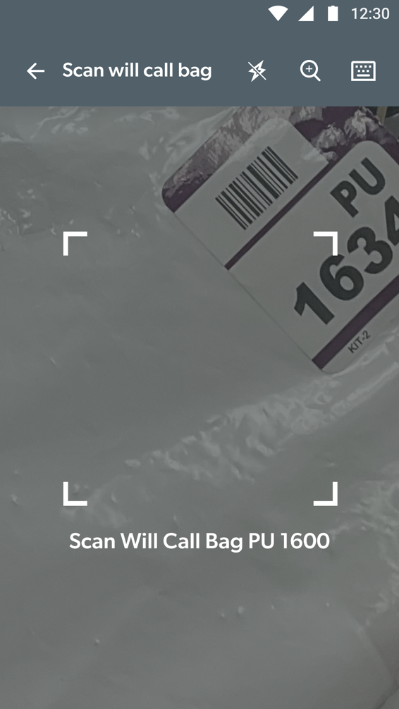 Scan will call bag screen with barcode scanner