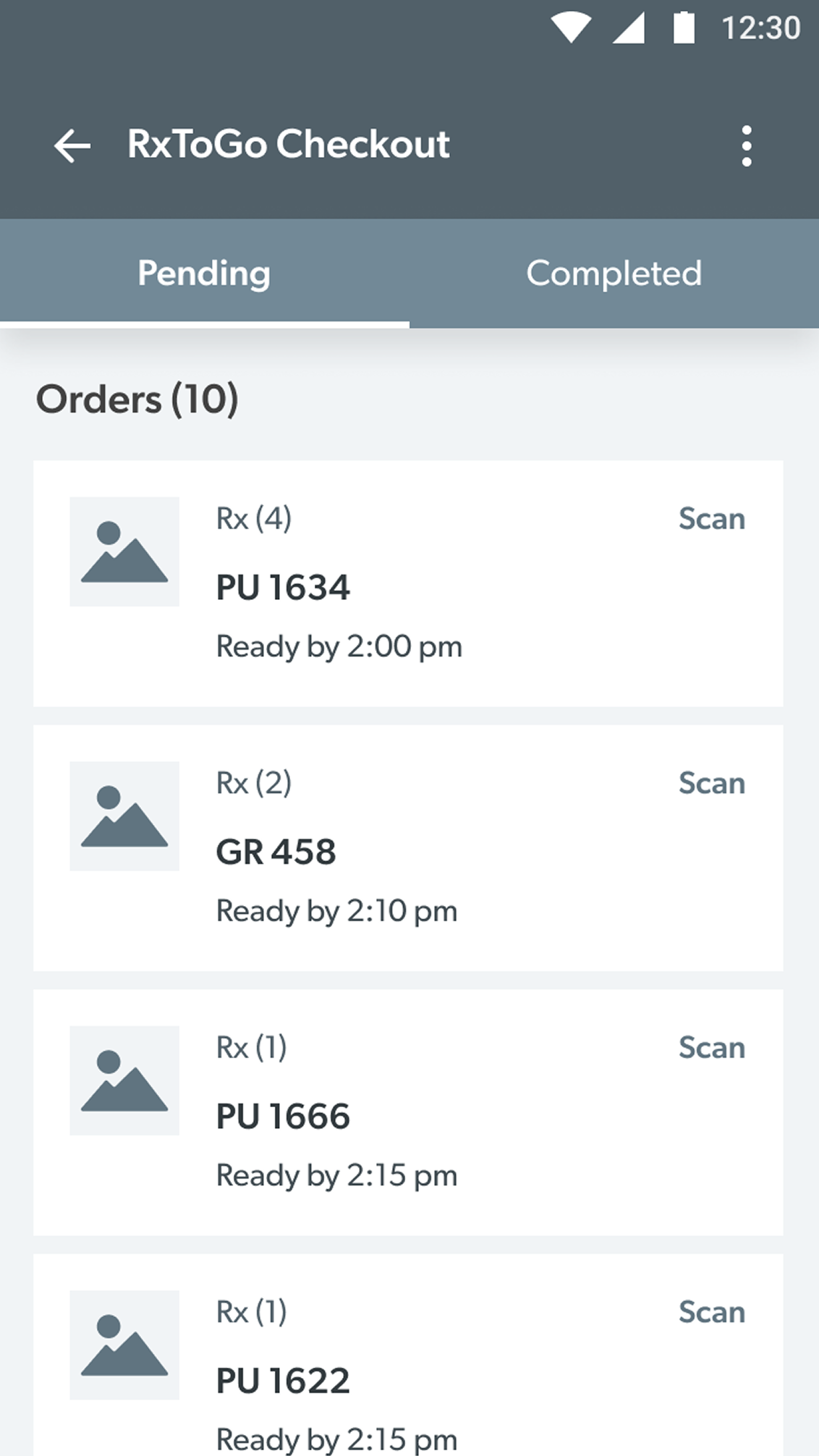 RxToGo Checkout order list screen