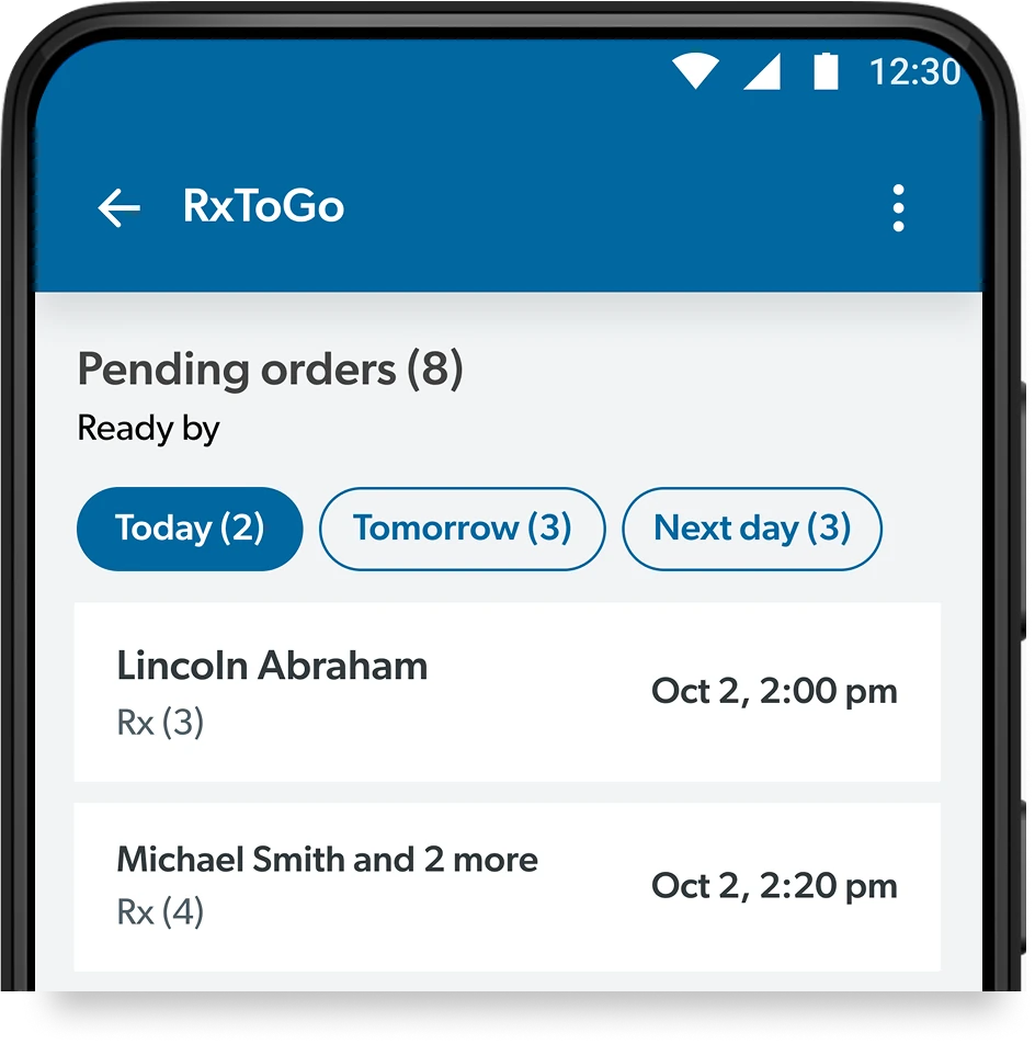 Iteration 3: the same day filters under a Ready by label, with the Overdue flag dropped and the prescription count set back.