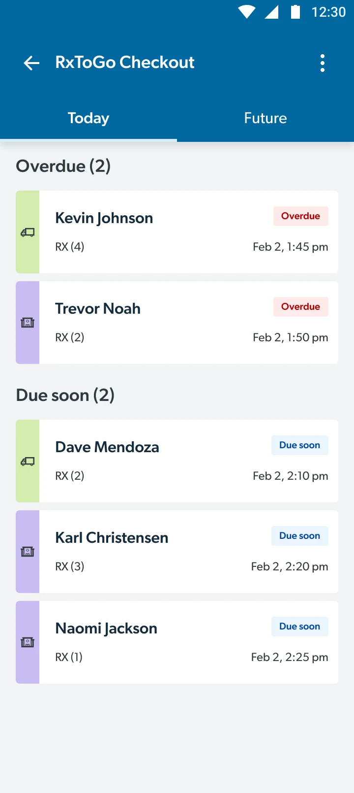 Order list: today’s overdue and due-soon delivery orders