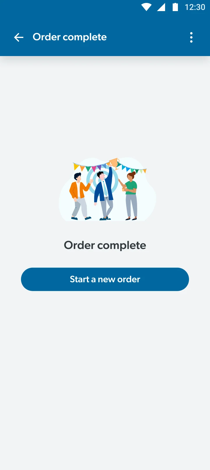 Order complete, with a Start a new order button